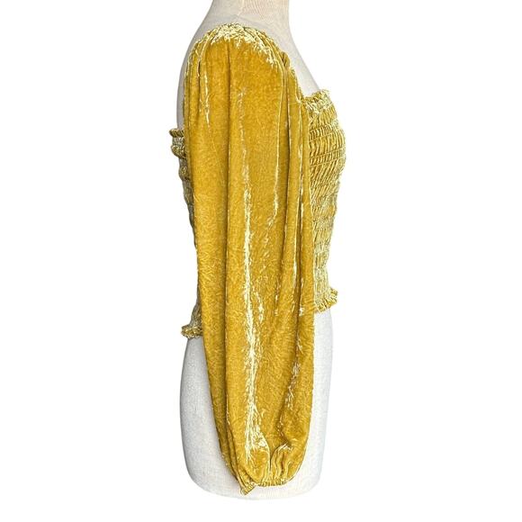 Anthropologie Puff Sleeve Crushed Velvet Smocked Blouse - Picture 5 of 8